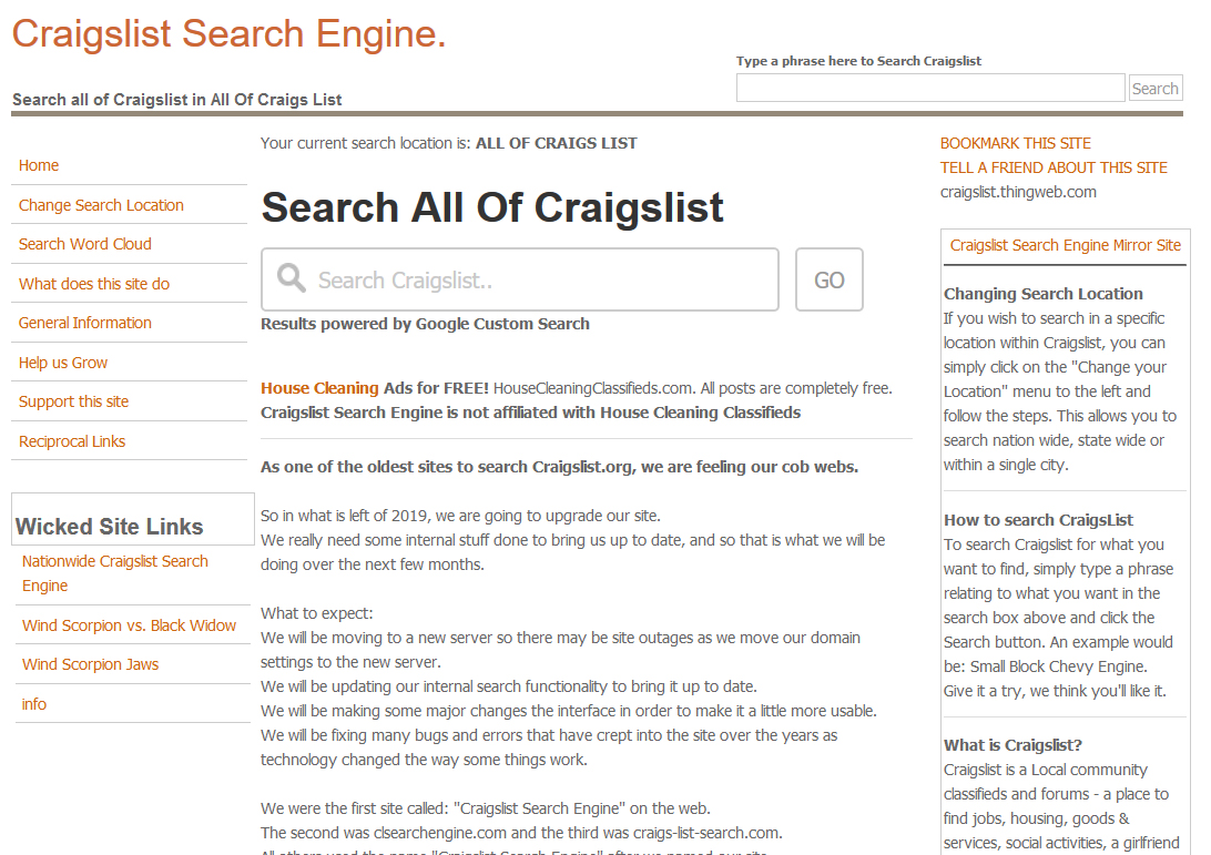 Image of craigslist search engine 2007 - 2019